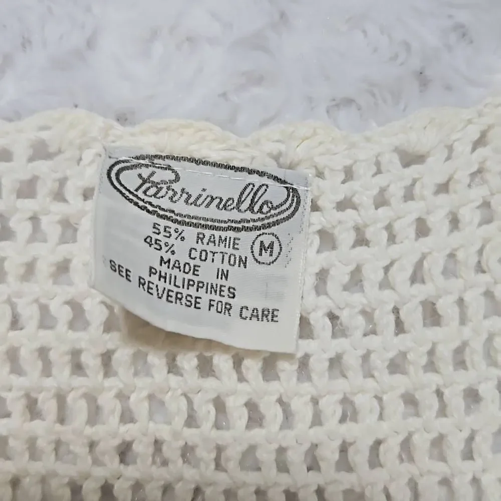 Vintage Parrimello Open Knit Cream Sleeveless Top with Roses